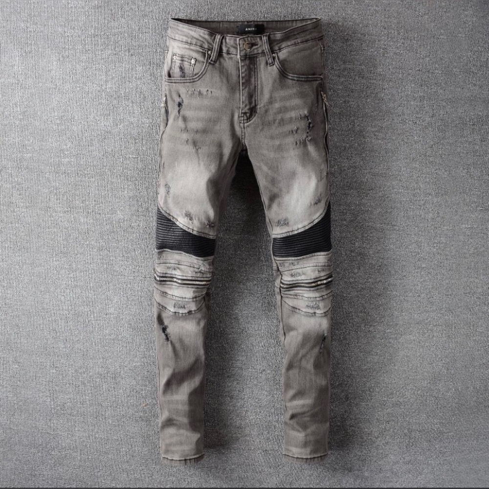 Amiri Moto Distressed Zippered Jeans